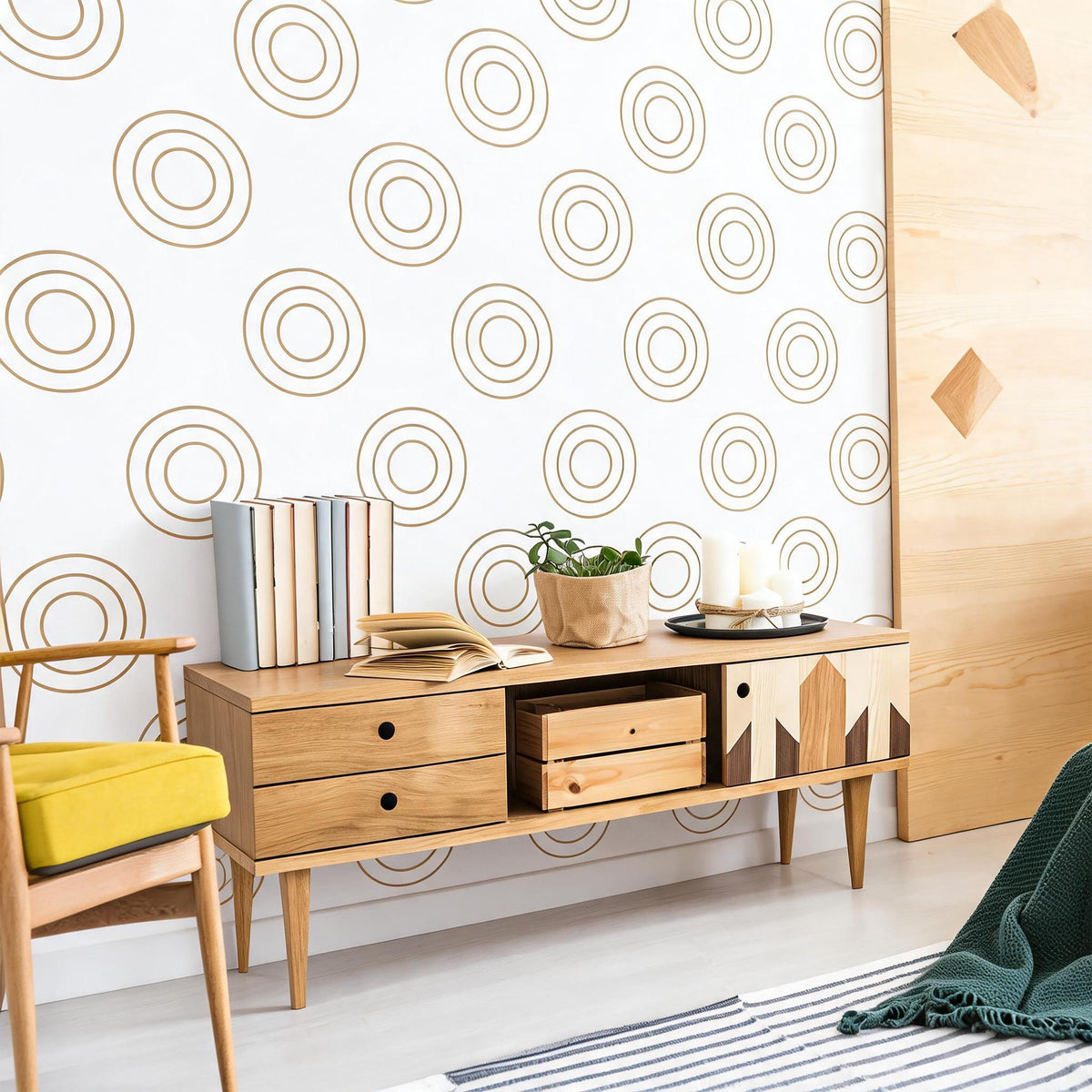 Circle Wall Decals Vinyl installed on a styled wall