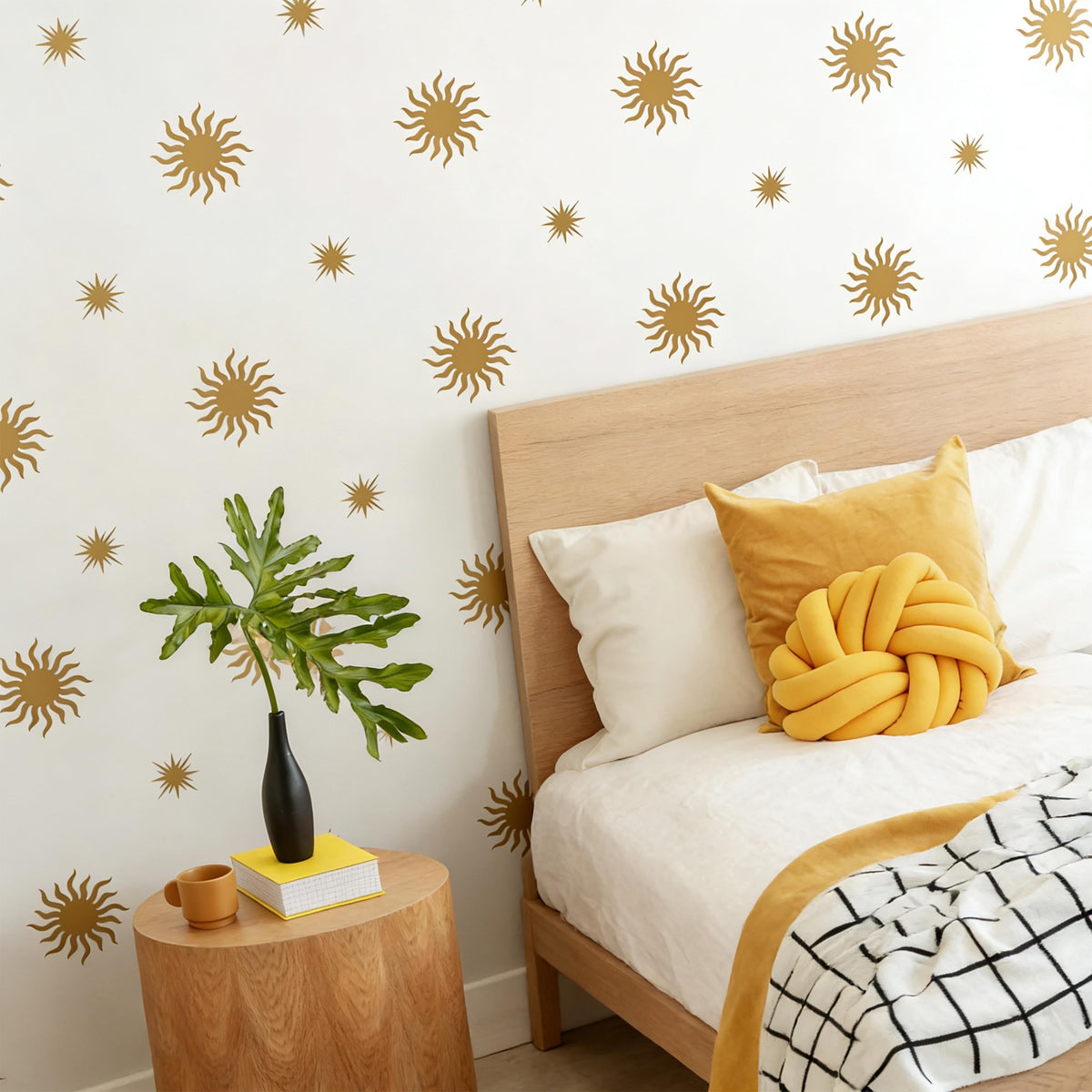 Sun and Star Wall Decals Vinyl installed on a styled wall