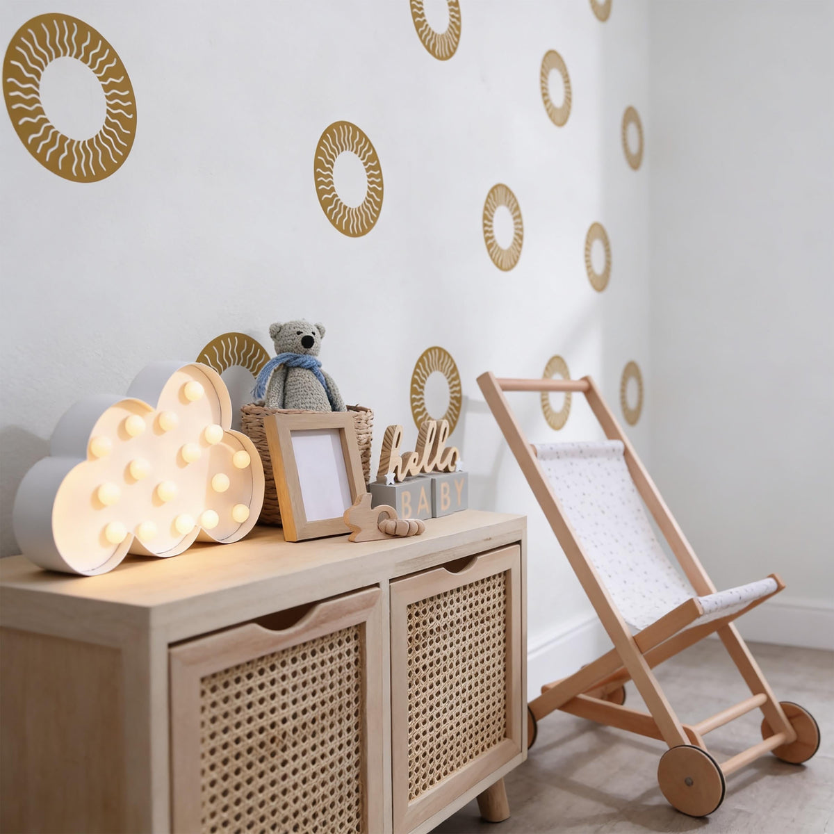 Sun Wall Decals Vinyl shown in a home interior