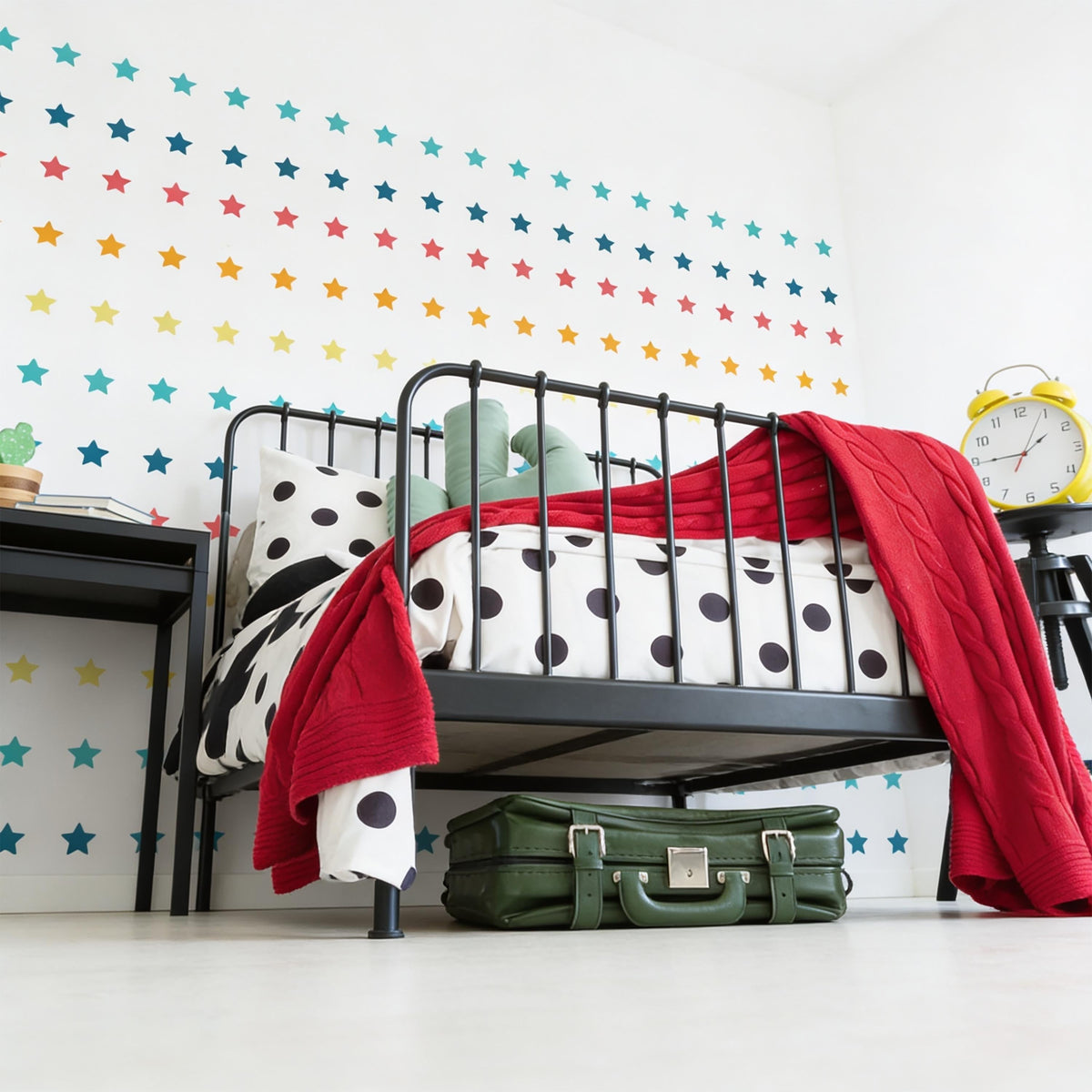 Close-up detail of colorful shape wall decals matte vinyl finish