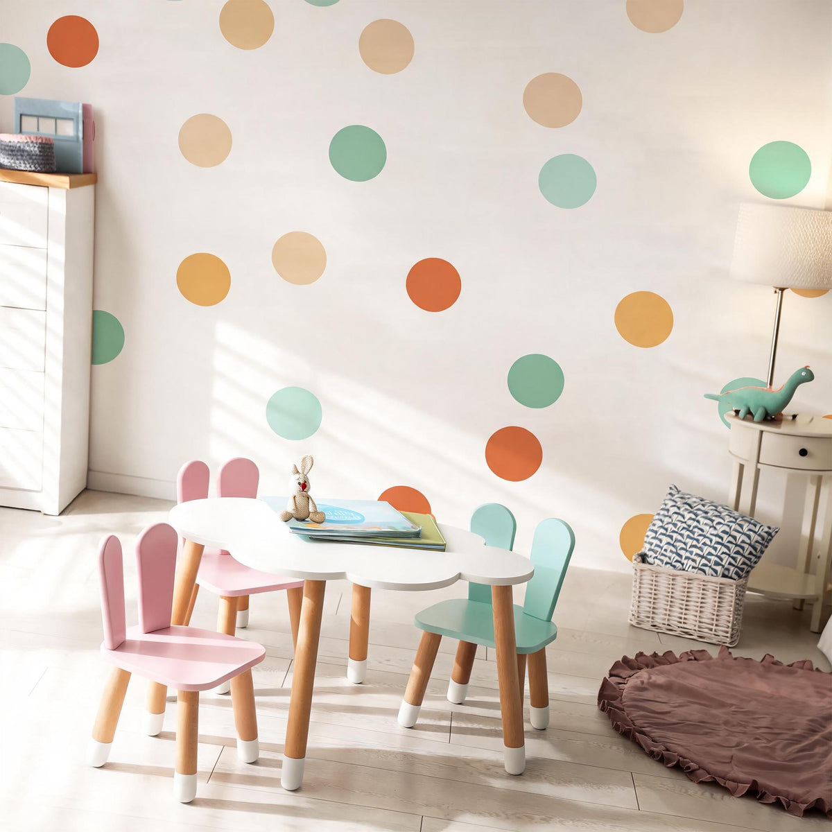 Colorful Shape Wall Decals displayed in a styled space