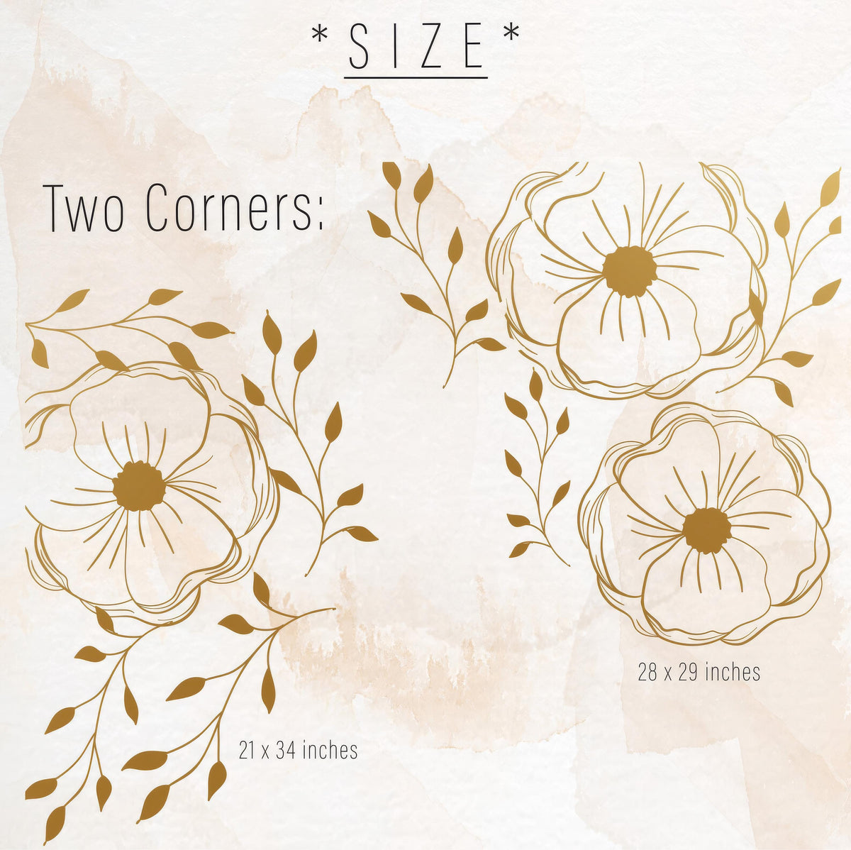 Close-up detail of floral corner wall decals matte vinyl finish