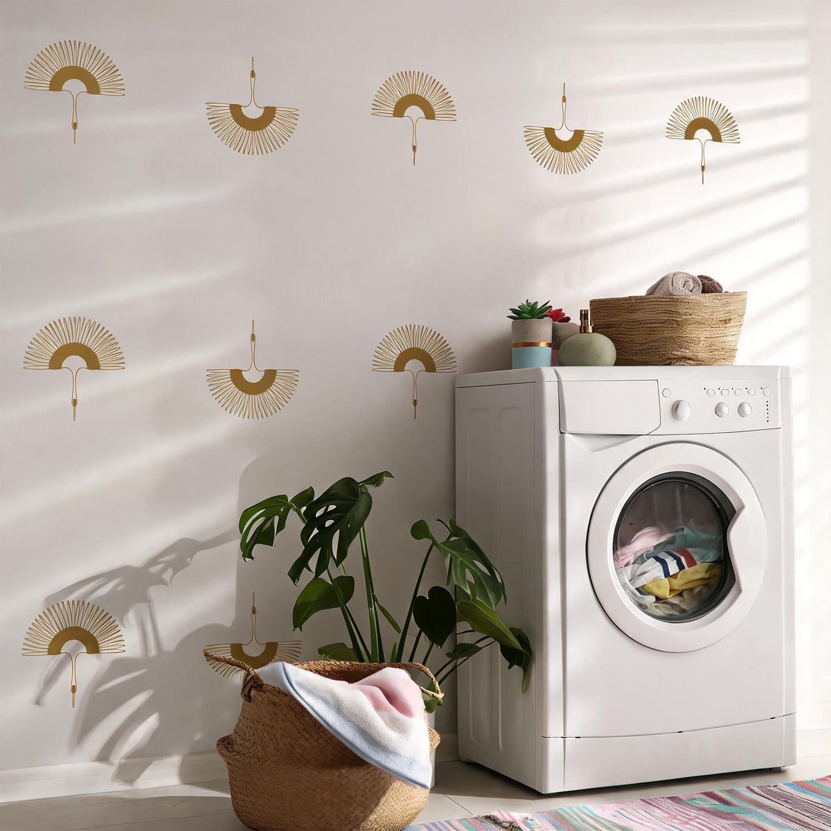 Boho Crane Wall Decals displayed in a styled space