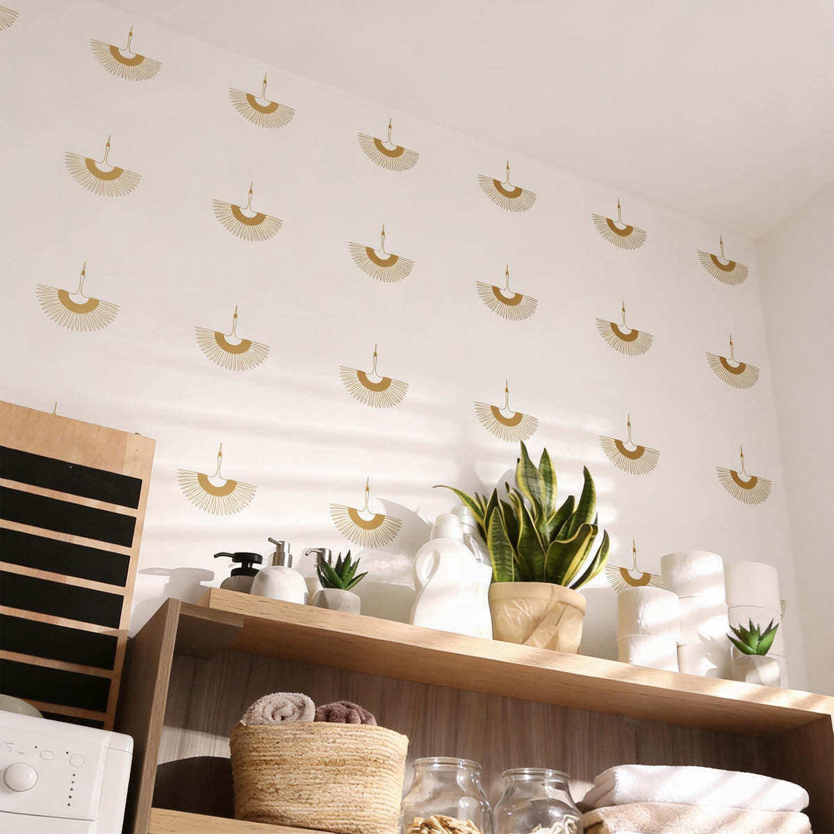 Boho Crane Wall Decals shown in a home interior