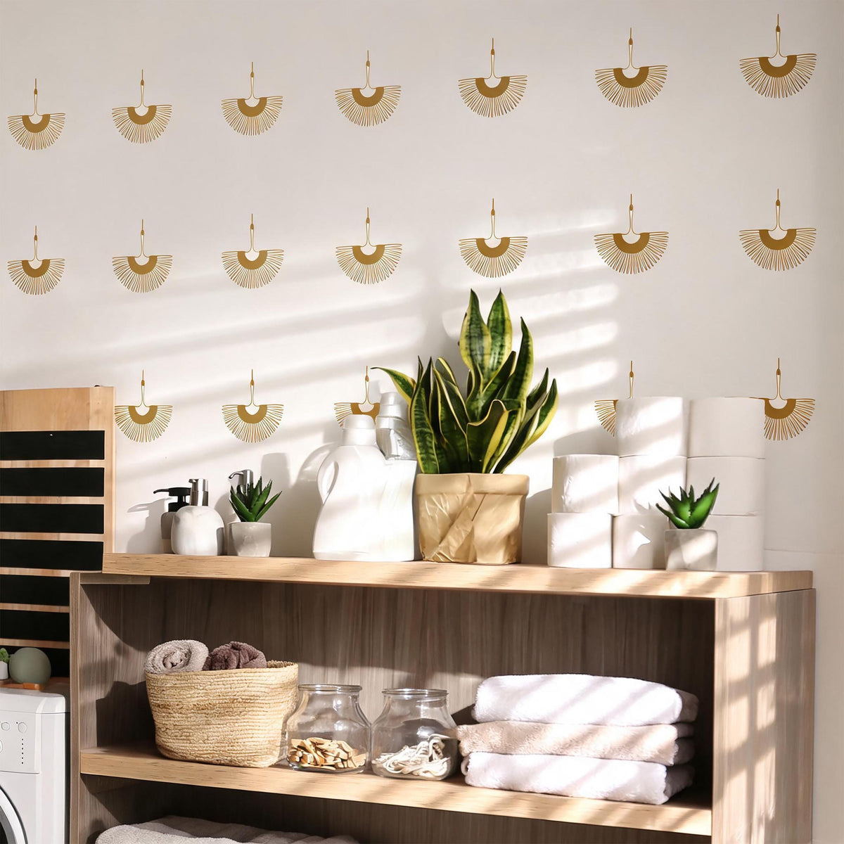 Boho Crane Wall Decals installed on a styled wall