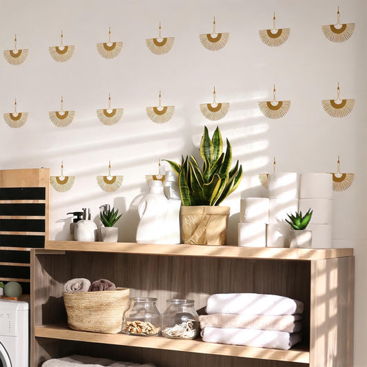 Boho Crane Wall Decals installed on a styled wall