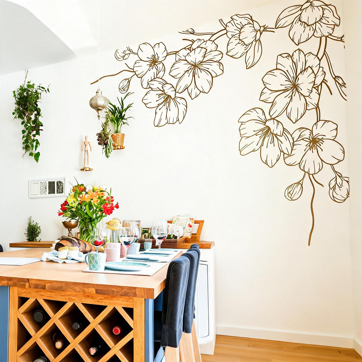 Floral Corner Wall Decals styled in a room setting