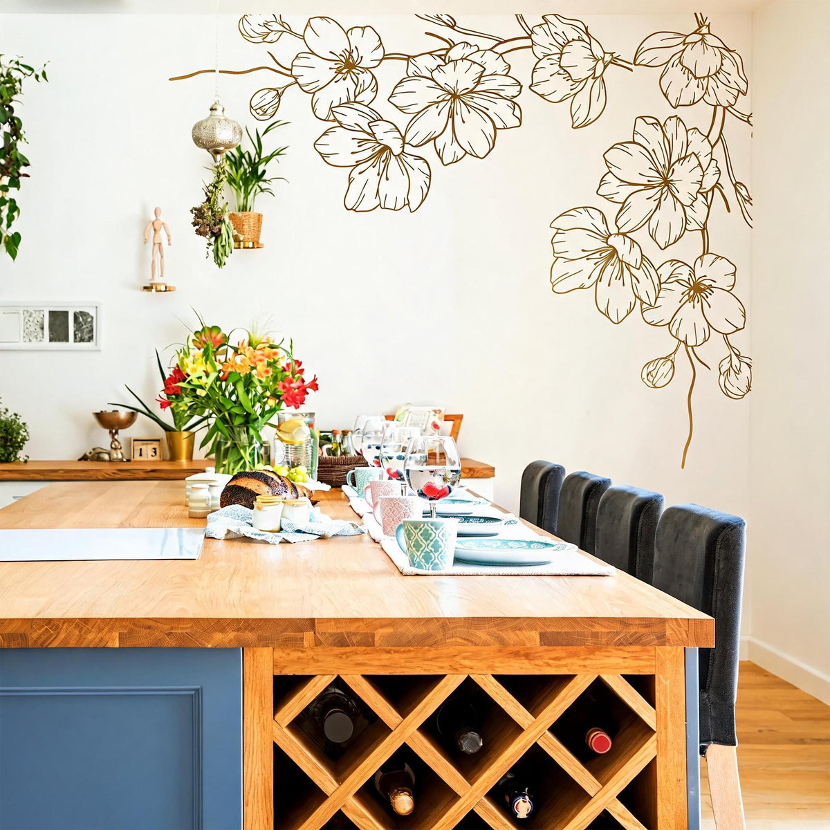 Floral Corner Wall Decals arranged on a feature wall