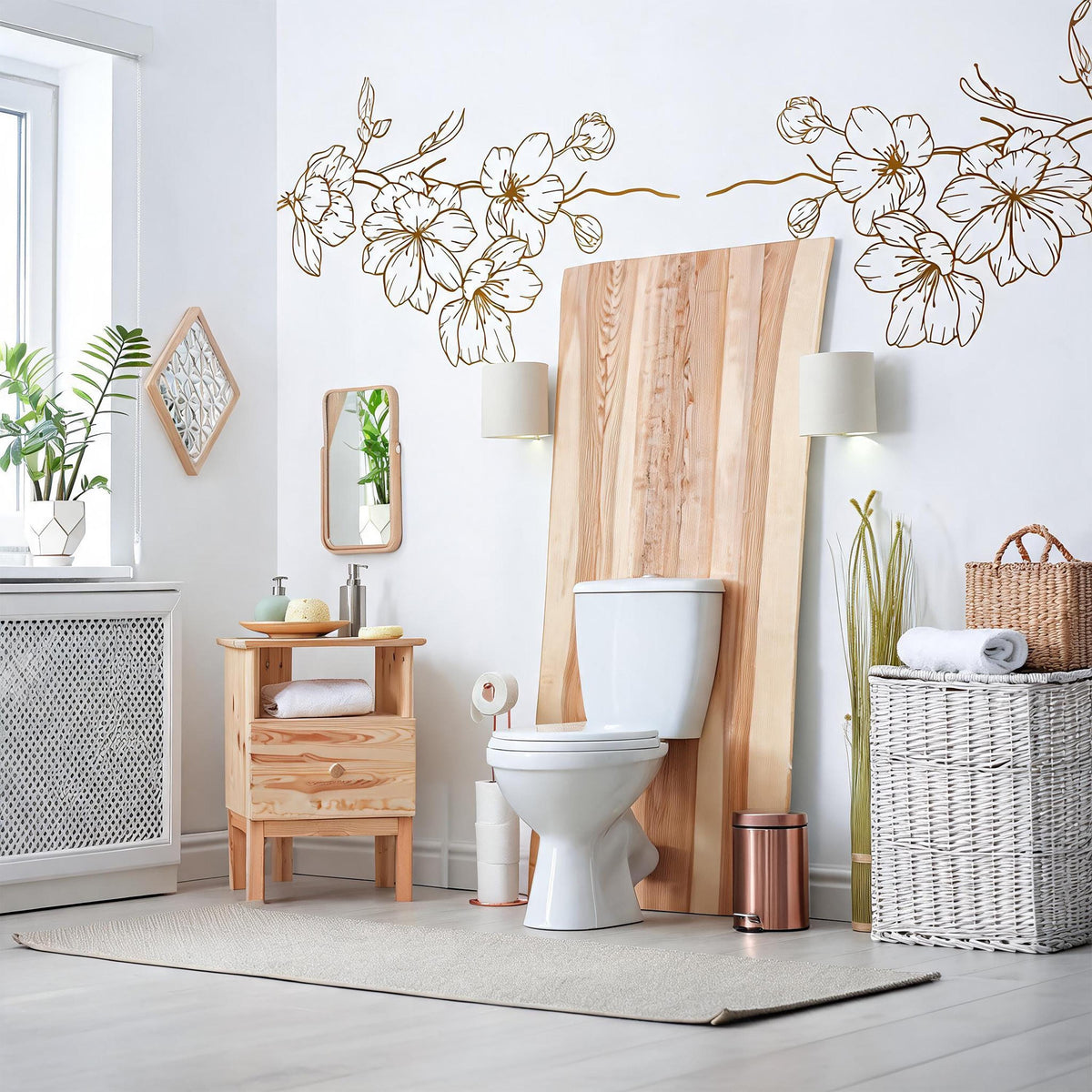 Floral Corner Wall Decals displayed in a styled space