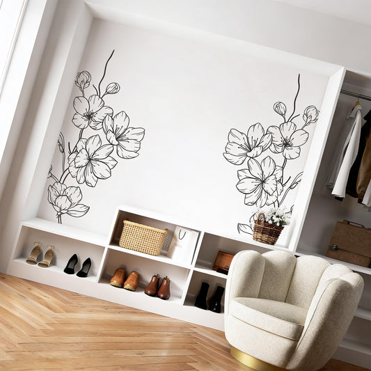 Floral Corner Wall Decals installed on a styled wall