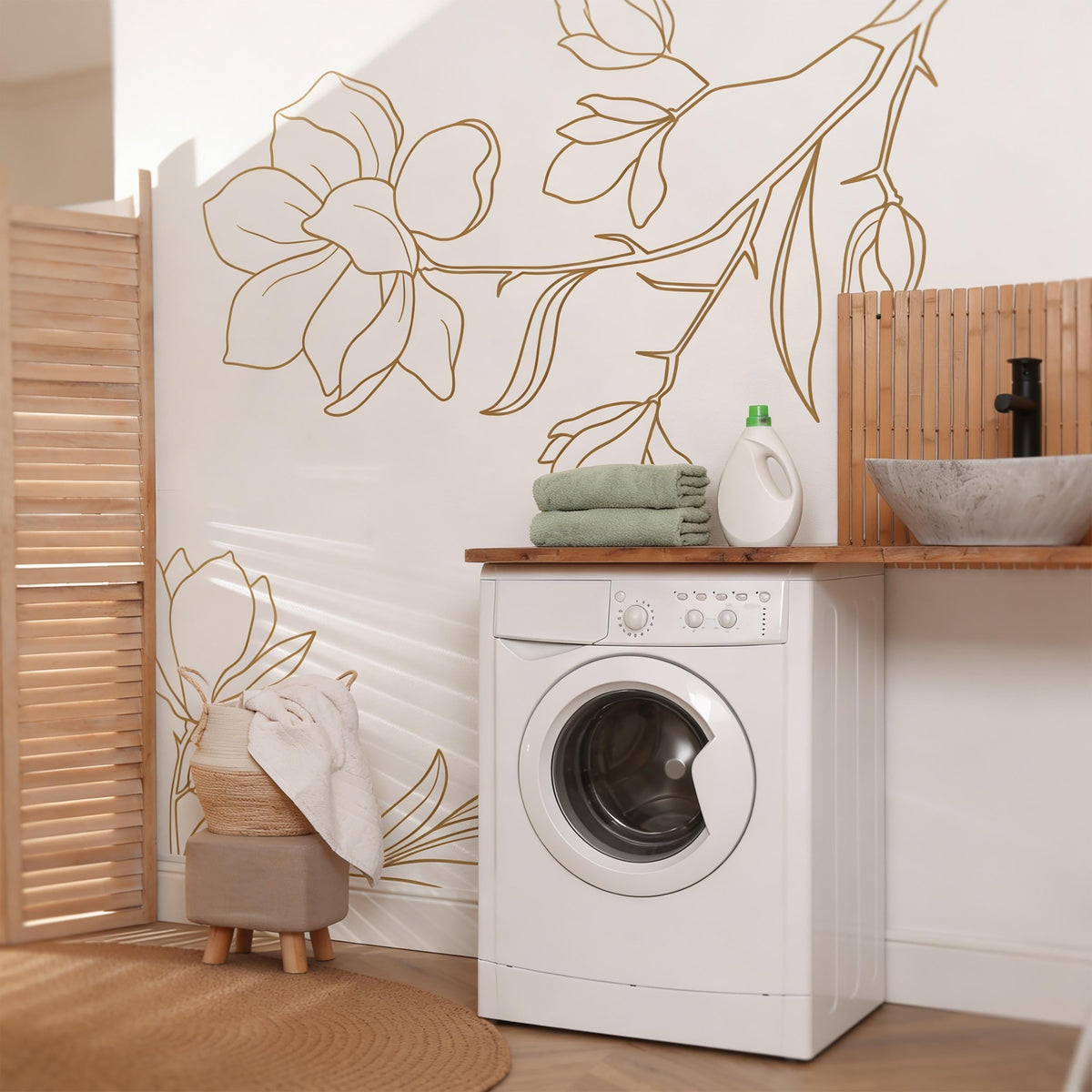 Magnolia Wall Decals arranged on a feature wall