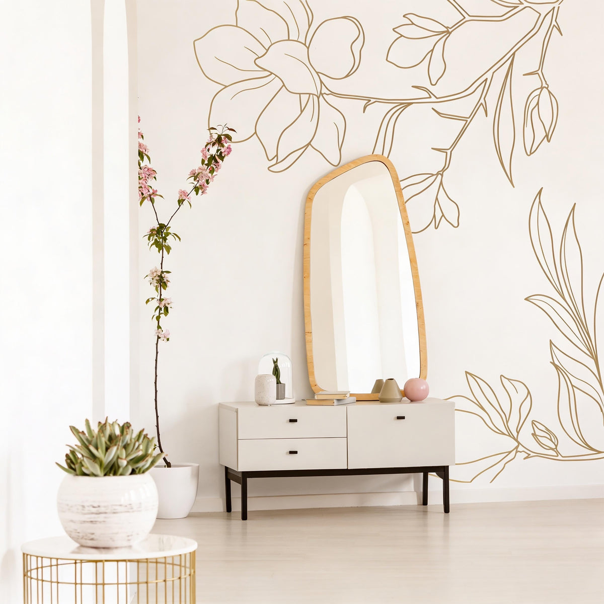 Magnolia Wall Decals installed on a styled wall