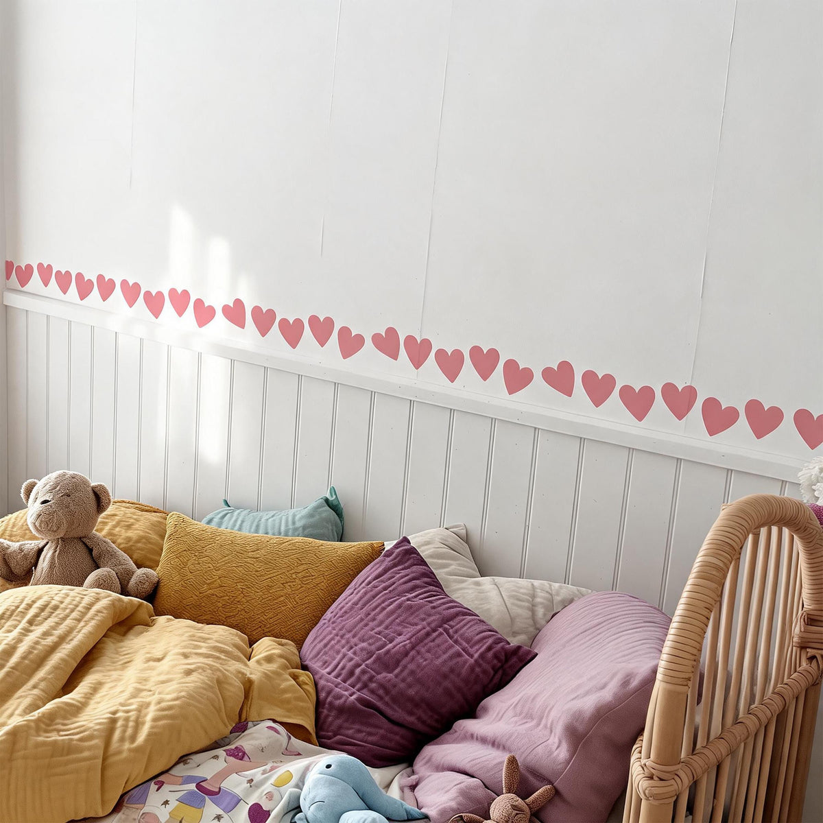 Heart Wall Decal Border installed on a styled wall