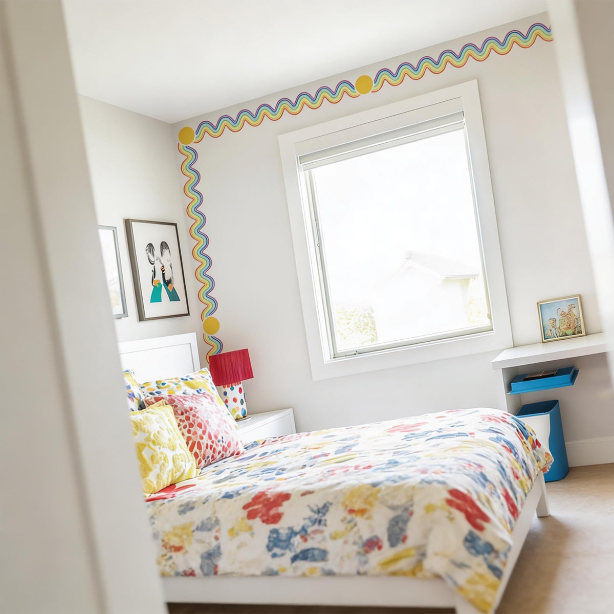 Rainbow Wall Decal Border displayed in a styled space