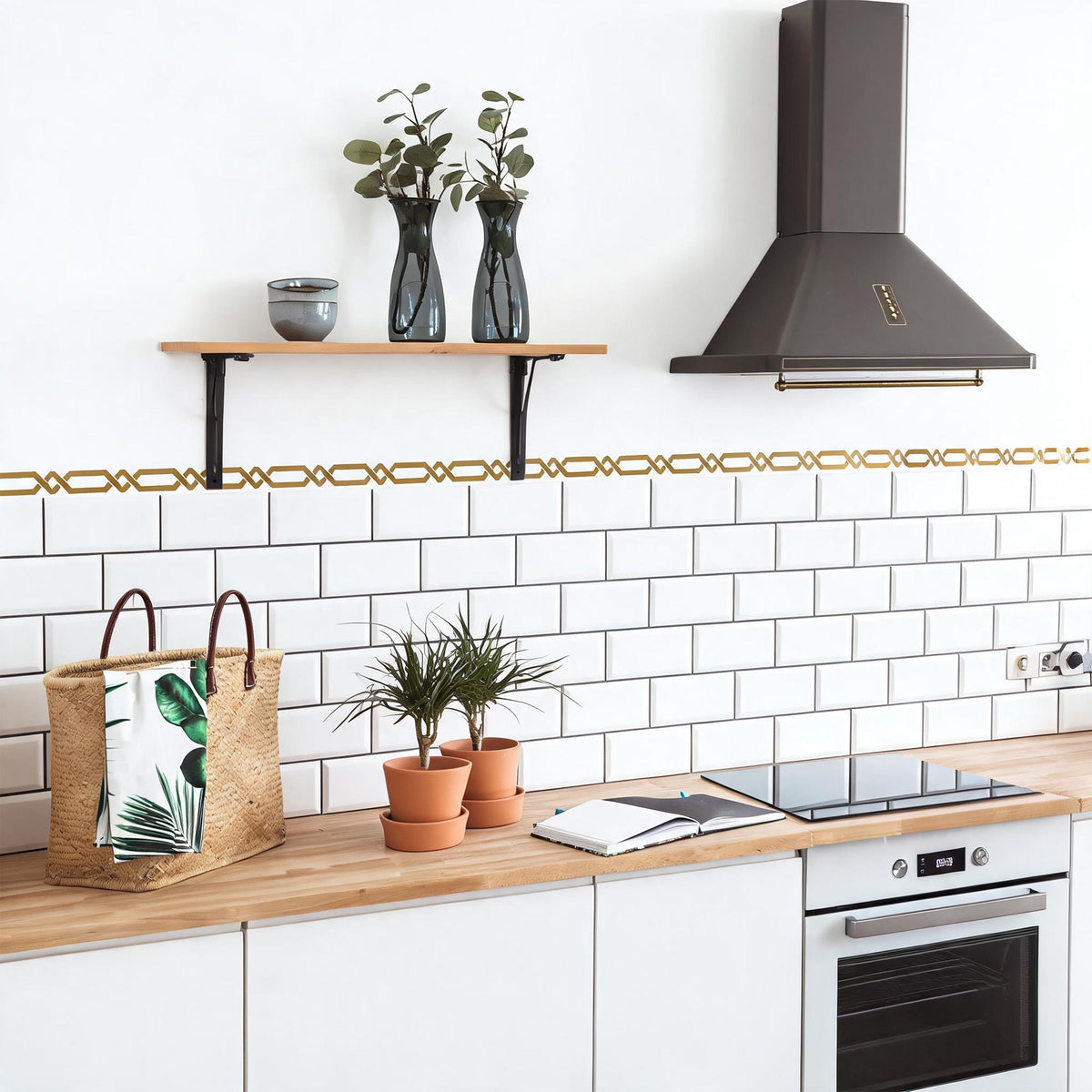 Geometric Wall Decal Border size reference on a wall