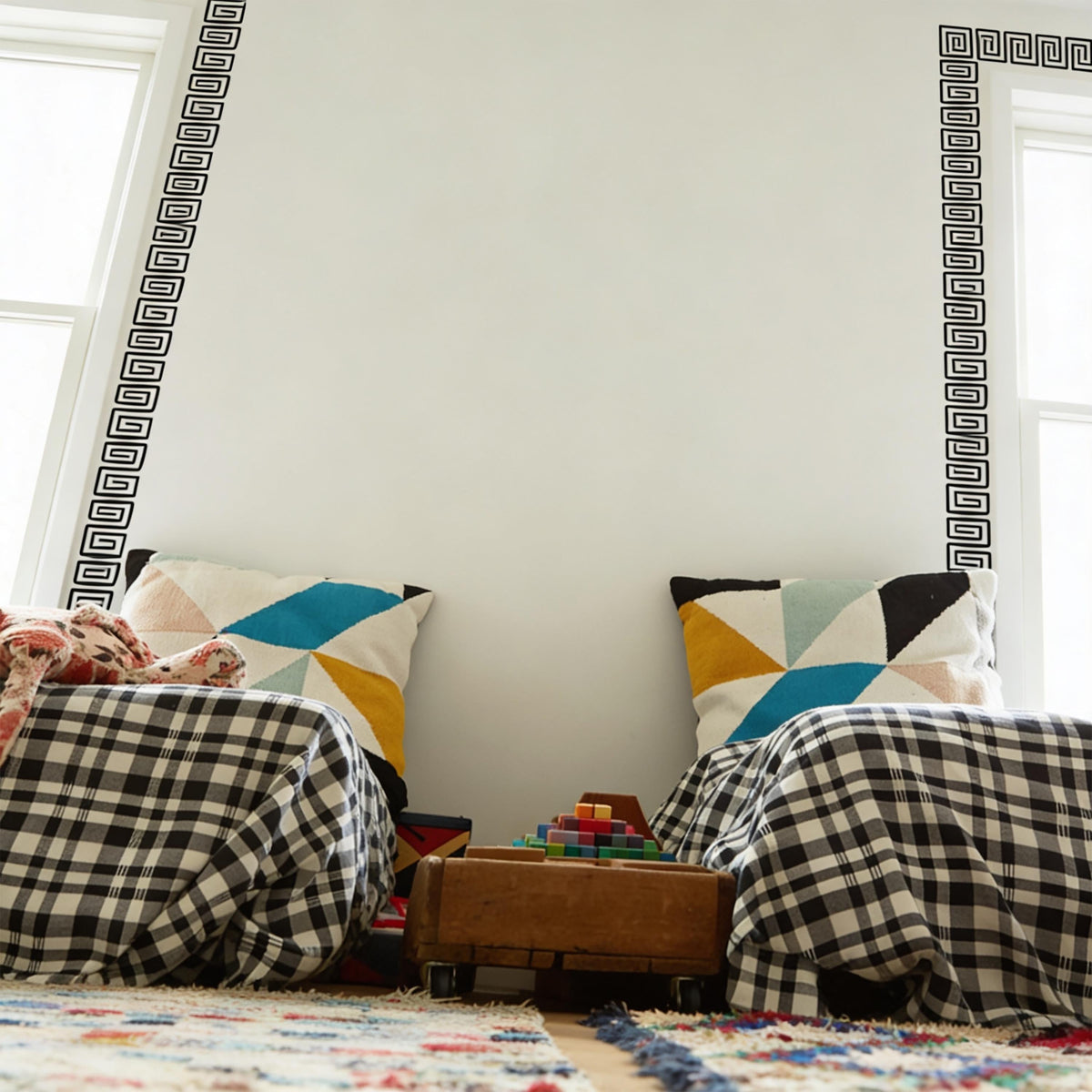 Greek Key Wall Decal Border displayed in a styled space