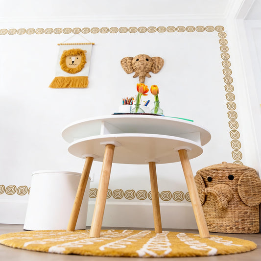 Greek Key Wall Decal Border styled on a decorated wall