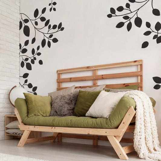 Leaf Corner Wall Decal installed on a styled wall