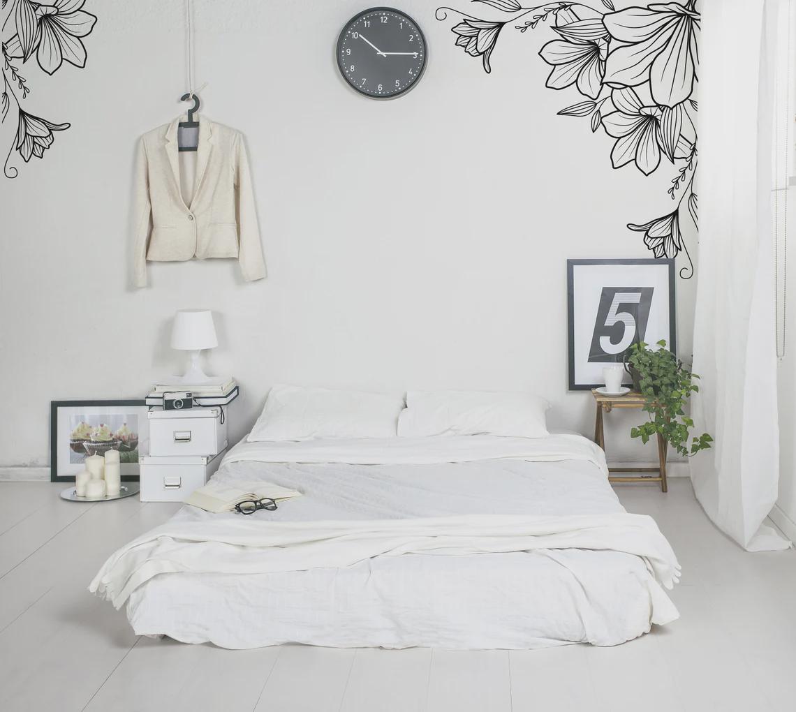 Floral Corner Wall Decal Set displayed in a styled space