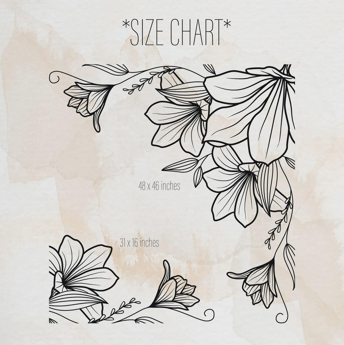 Close-up detail of floral corner wall decal set matte vinyl finish