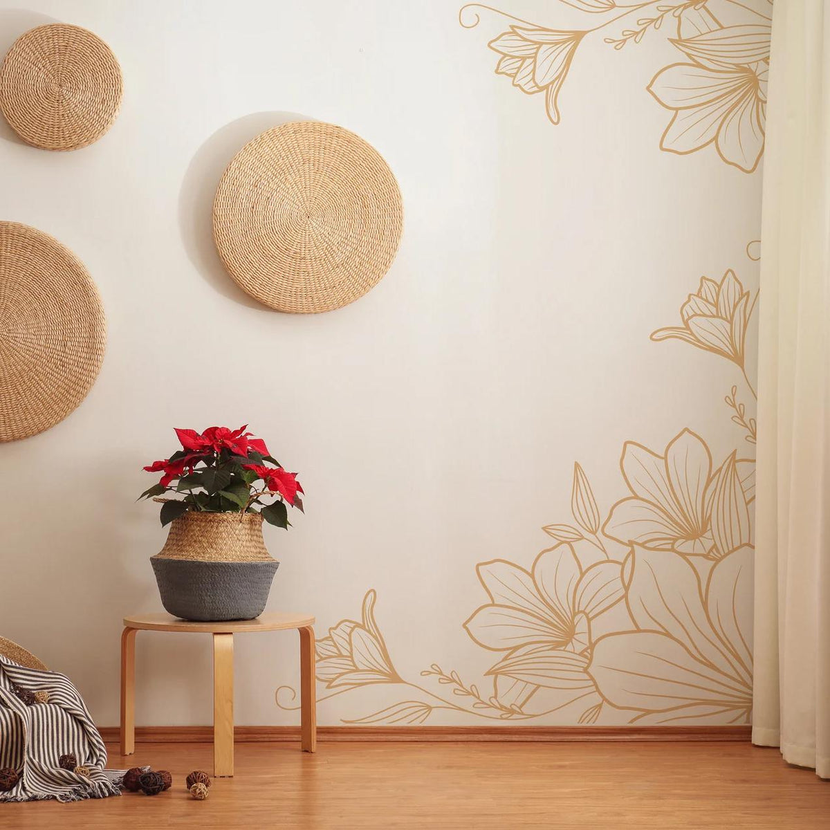 Floral Corner Wall Decal Set installed on a styled wall