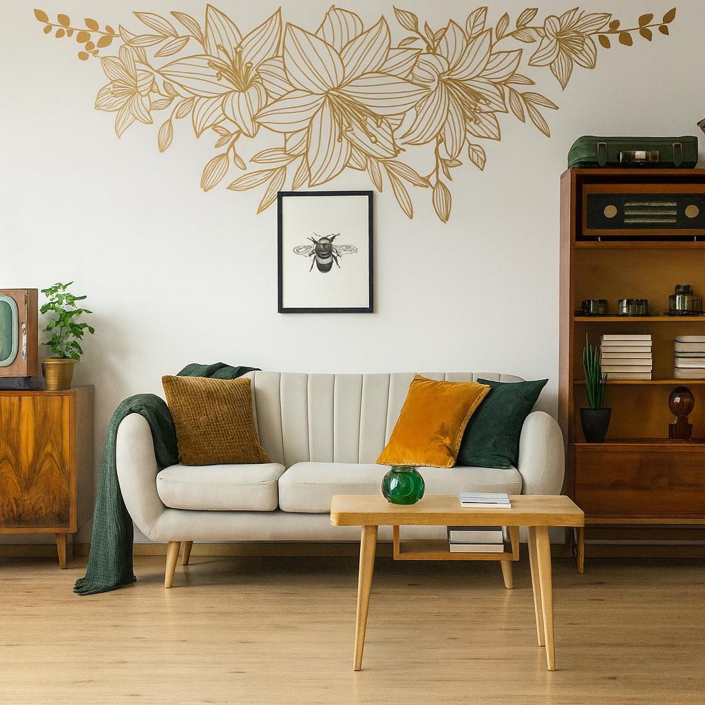 Floral Swag Wall Decal styled in a room setting