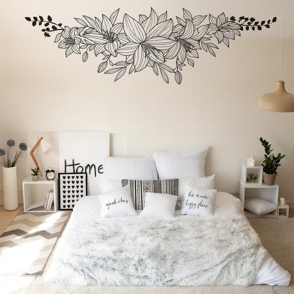 Floral Swag Wall Decal arranged on a feature wall