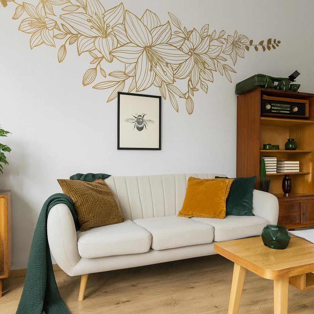 Floral Swag Wall Decal installed on a styled wall