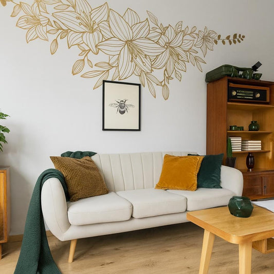 Floral Swag Wall Decal installed on a styled wall