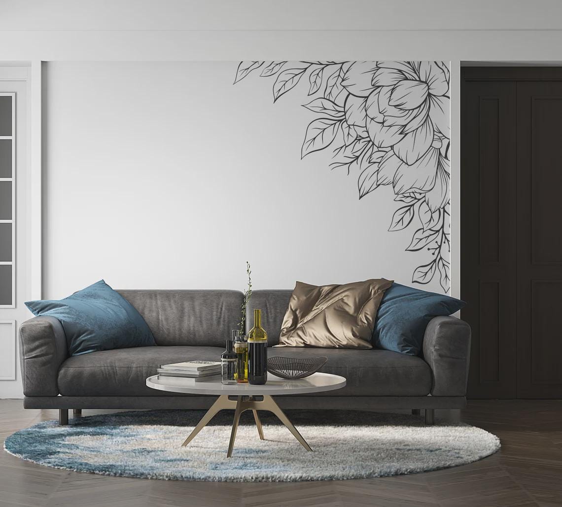 Floral Corner Wall Decal shown in a home interior