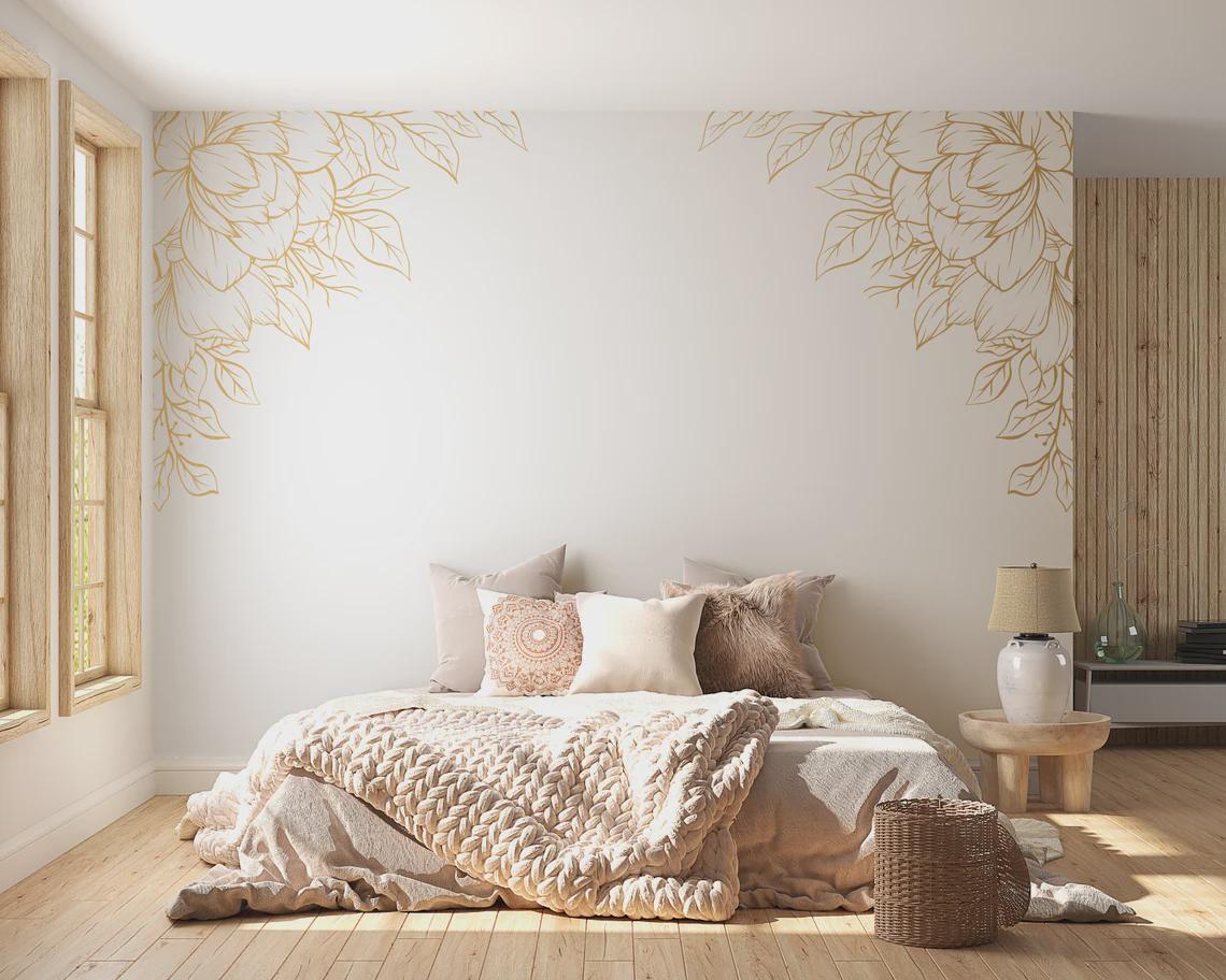 Floral Corner Wall Decal styled in a room setting