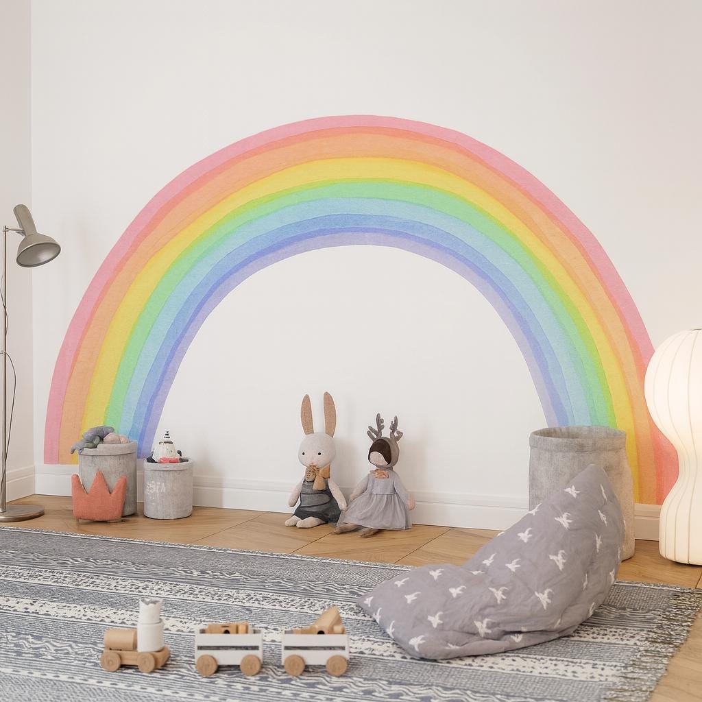 Rainbow Wall Decal displayed in a styled space
