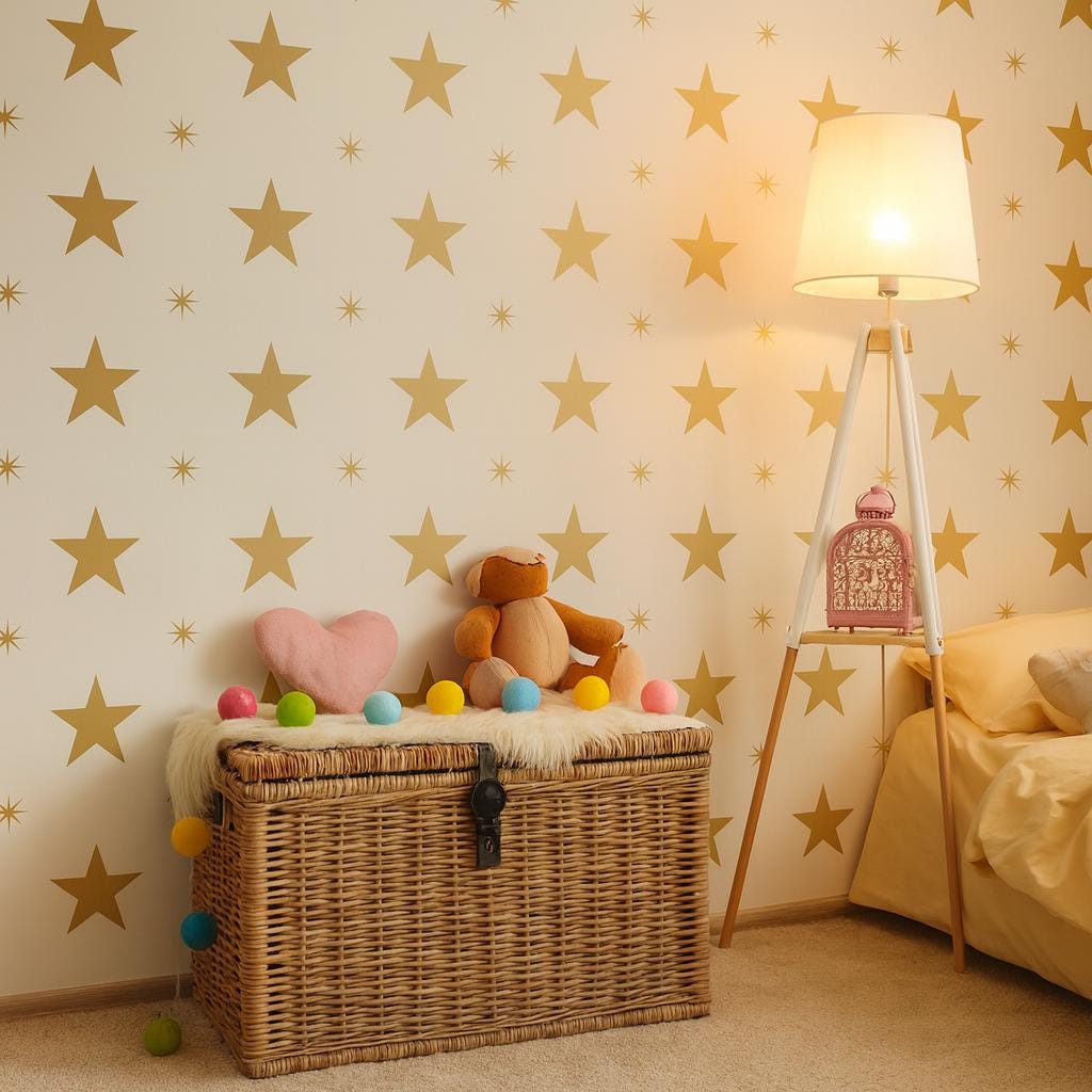 Star Wall Decals Set of 27 Big and 27 Small or 54 Big and 54 Small installed on a styled wall