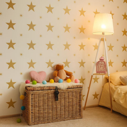 Star Wall Decals Set of 27 Big and 27 Small or 54 Big and 54 Small installed on a styled wall