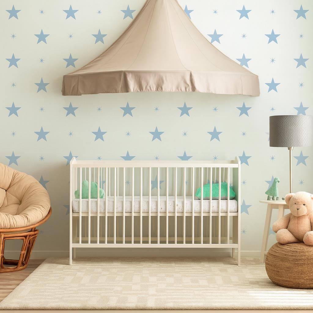 Star Wall Decals Set of 27 Big and 27 Small or 54 Big and 54 Small displayed in a styled space