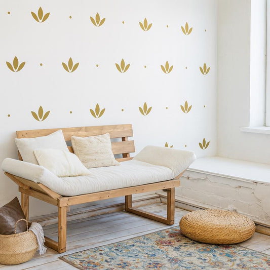 Lotus Wall Decals Set of 44 with 88 Dots or 88 with 176 Dots installed on a styled wall