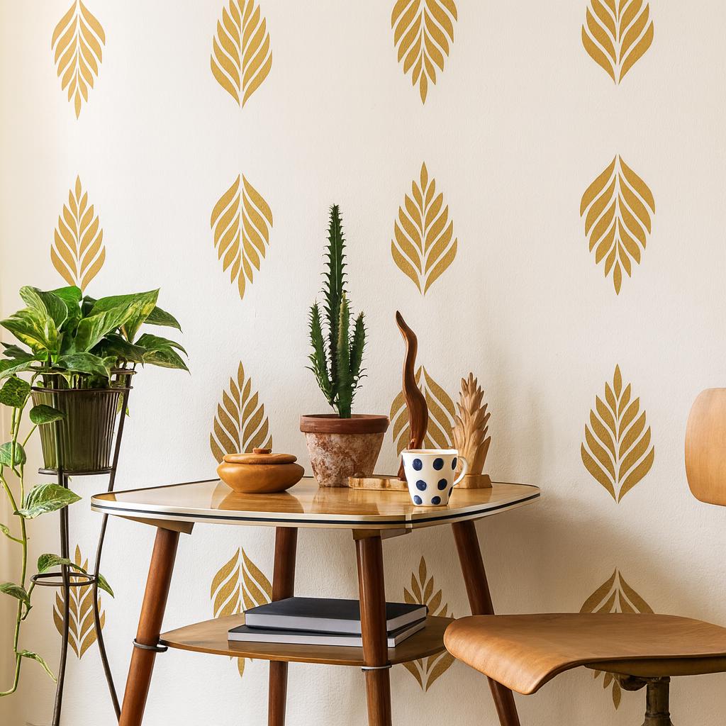 Leaf Wall Decals Set of 33 or styled in a room setting