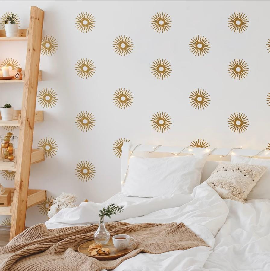 Sunburst Wall Decals Set of 33 or styled in a room setting