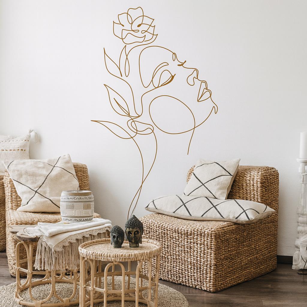 Woman Face Wall Decal shown in a home interior