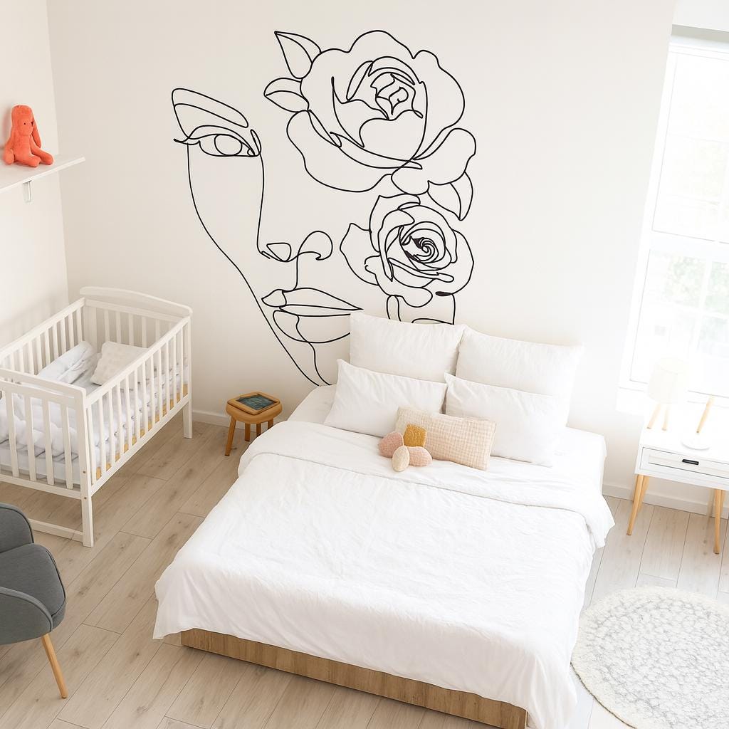 Woman Face Wall Decal arranged on a feature wall