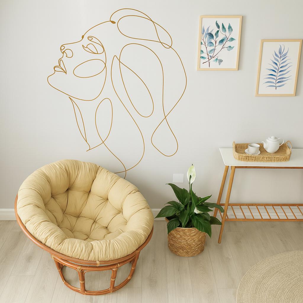 Woman Face Wall Decal styled in a room setting