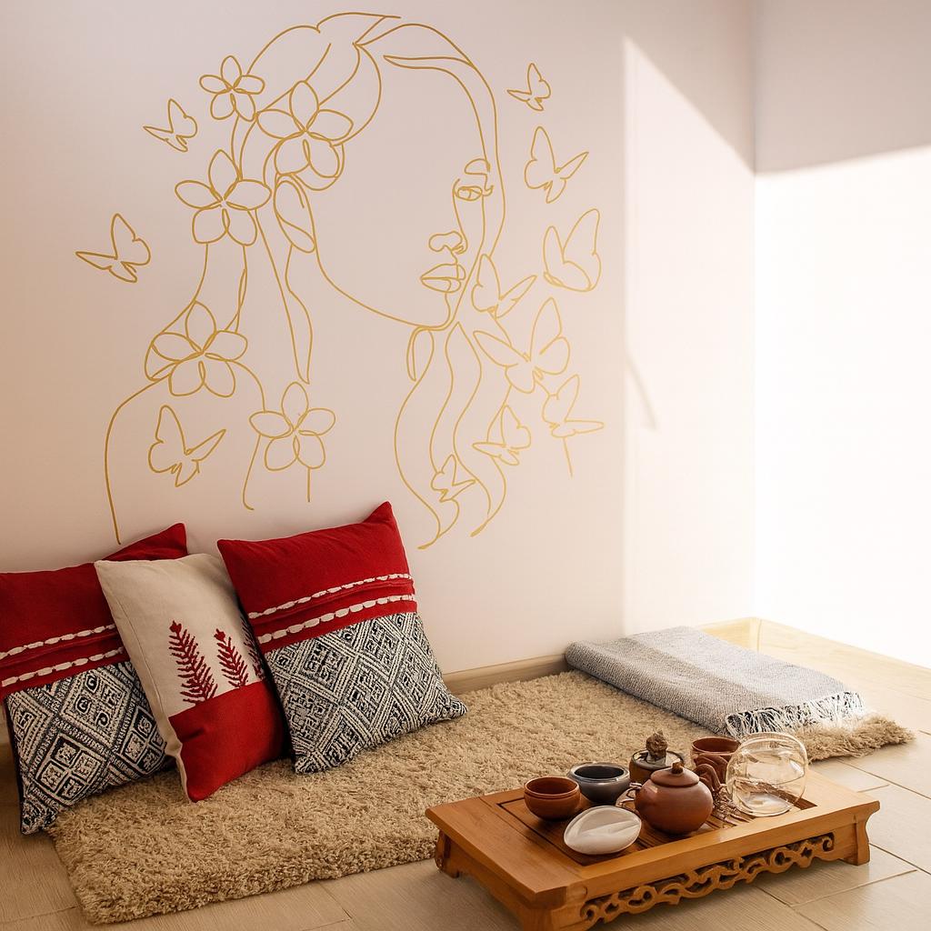 Floral Head Wall Decal shown in a home interior
