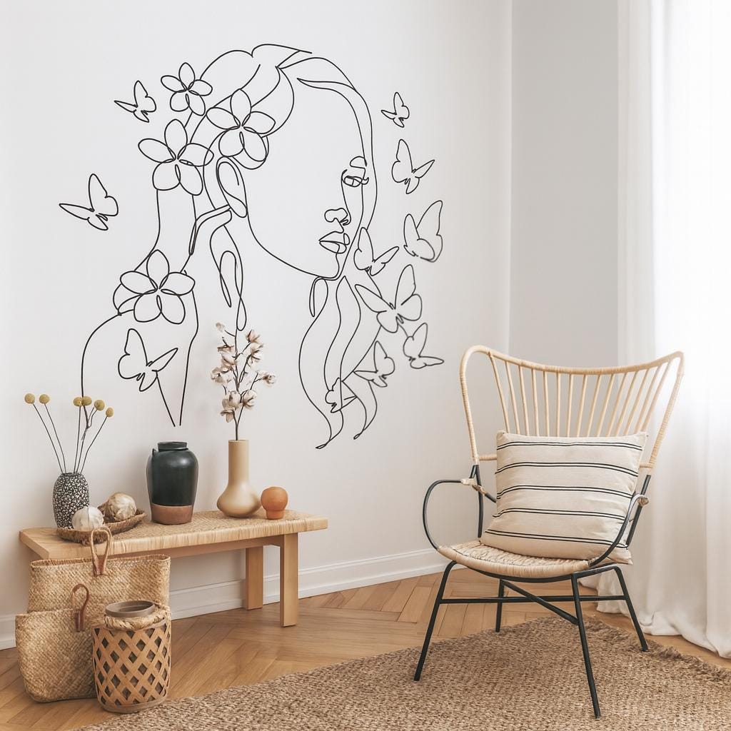 Floral Head Wall Decal styled in a room setting