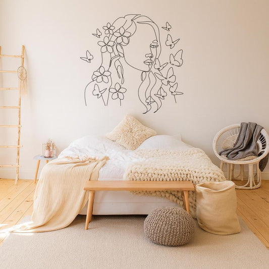 Floral Head Wall Decal installed on a styled wall