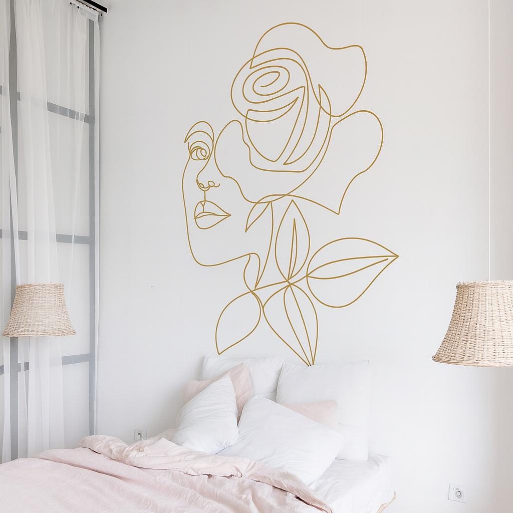 Floral Head Wall Decal installed on a styled wall