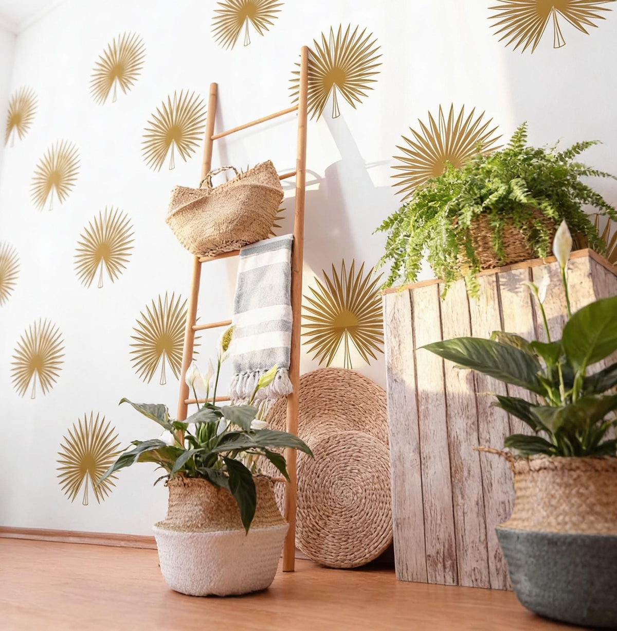 Palm Leaf Wall Decal Set shown in a home interior