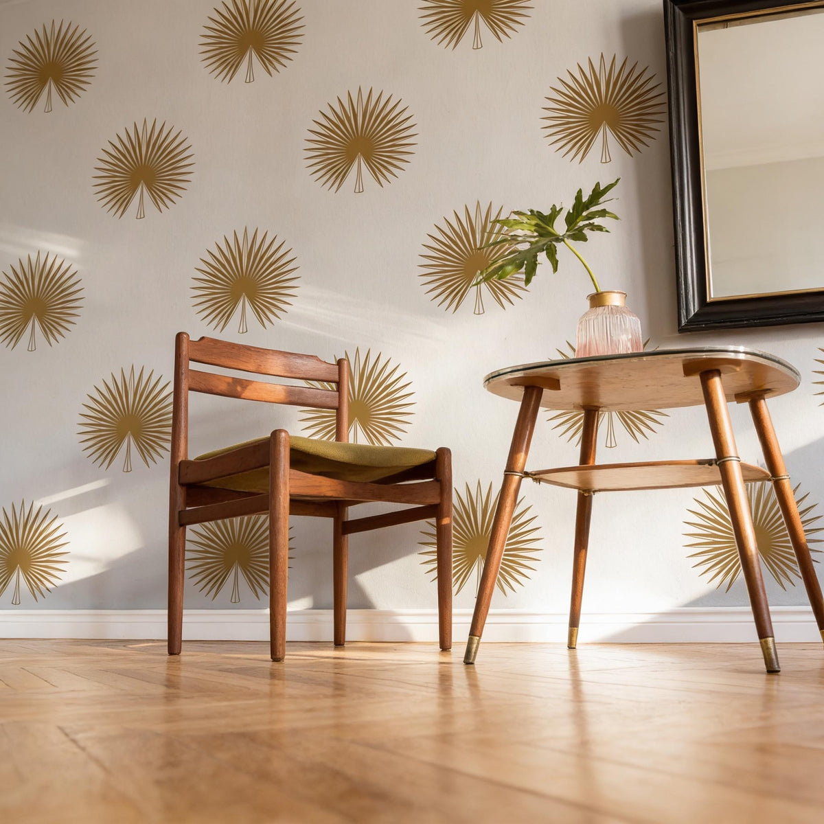 Palm Leaf Wall Decal Set arranged on a feature wall