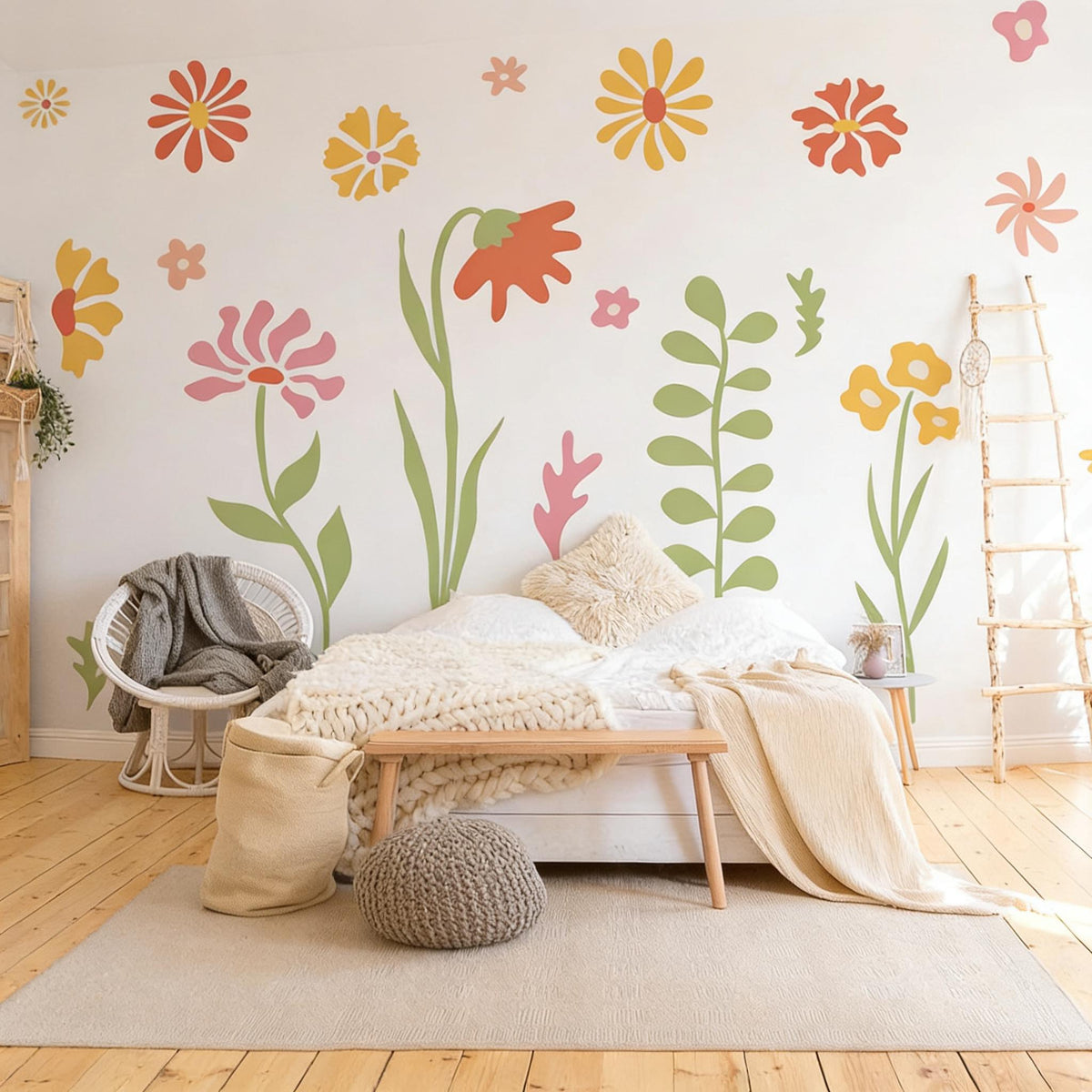 Retro Floral Wall Decals decal sheet flat-lay