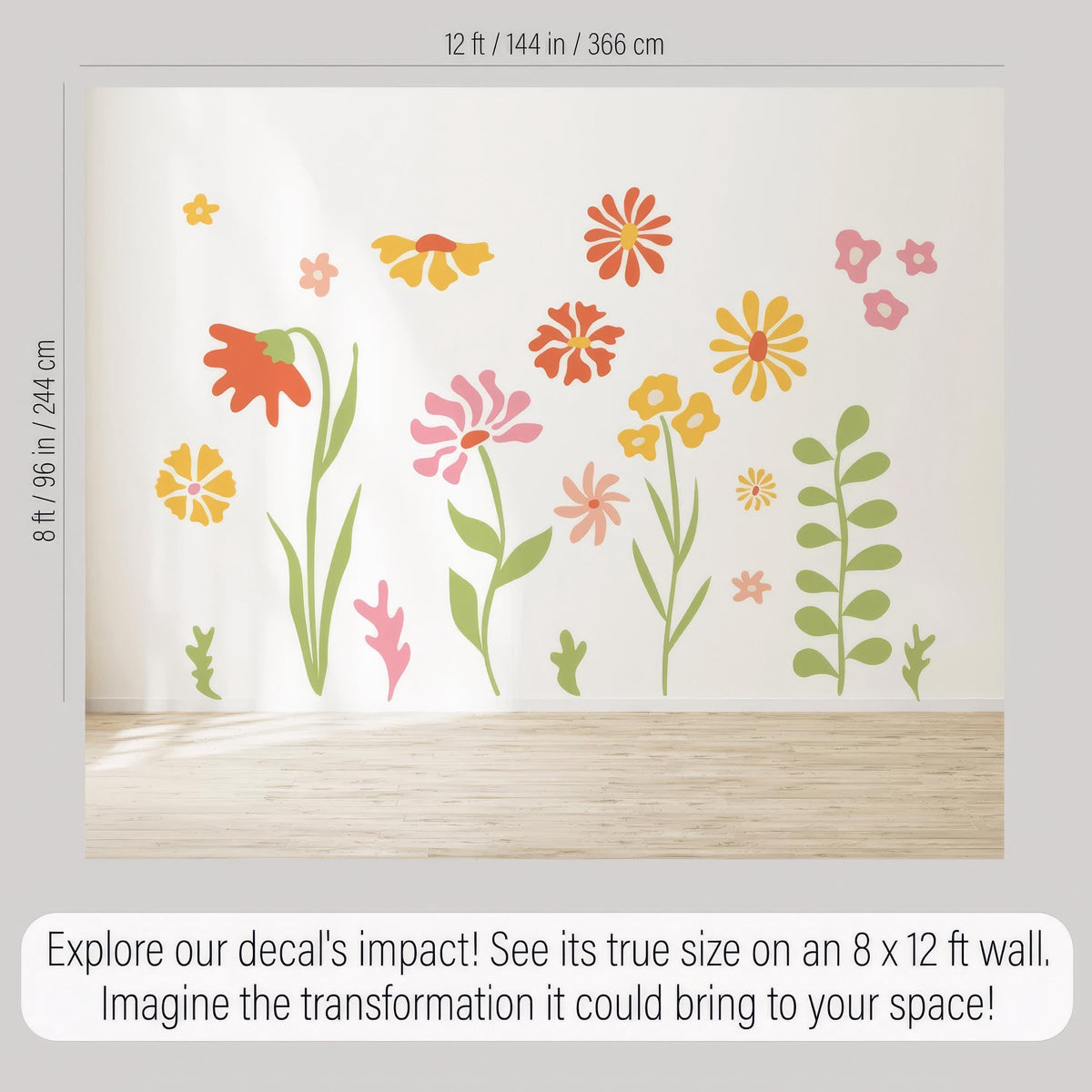 Retro Floral Wall Decals shown in a home interior