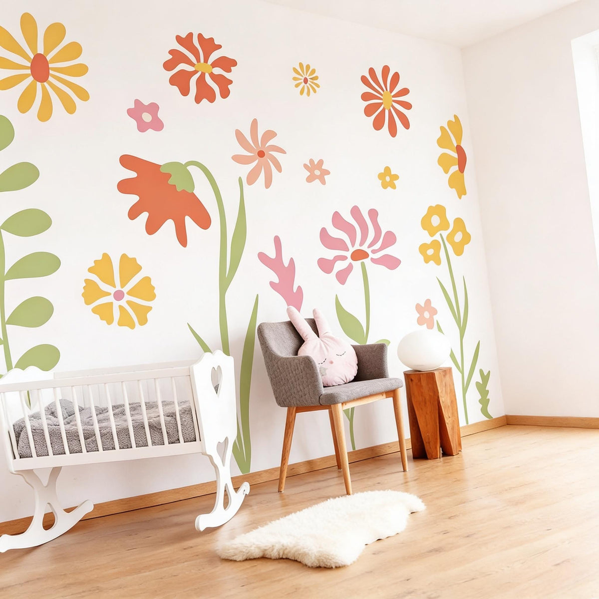 Retro Floral Wall Decals shown in a home interior